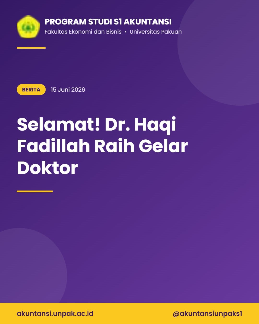 Selamat! Dr. Haqi Fadillah Raih Gelar Doktor