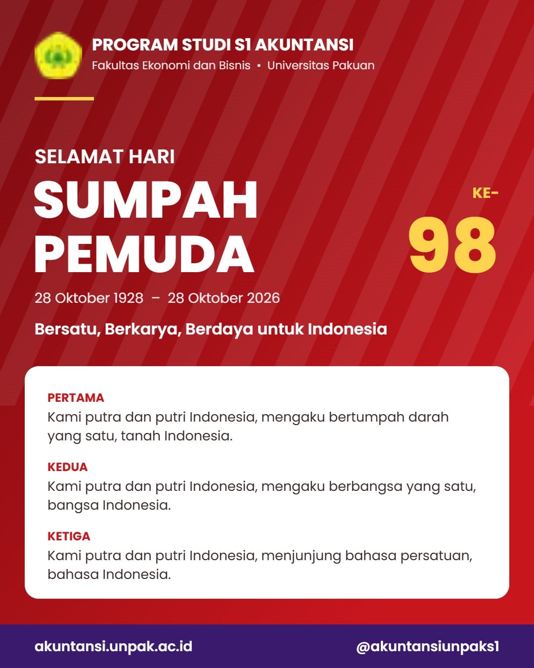 Selamat Hari Sumpah Pemuda ke-98: Bersatu, Berkarya, Berdaya untuk Indonesia