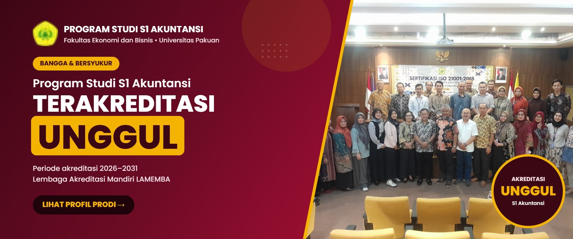 Program Studi S1 Akuntansi Universitas Pakuan Terakreditasi Unggul LAMEMBA periode 2026-2031
